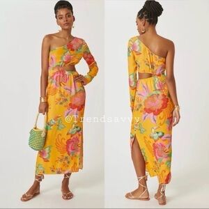 Anthropologie Farm x Anthropologie Tropical Single-Shoulder Printed Maxi Dress